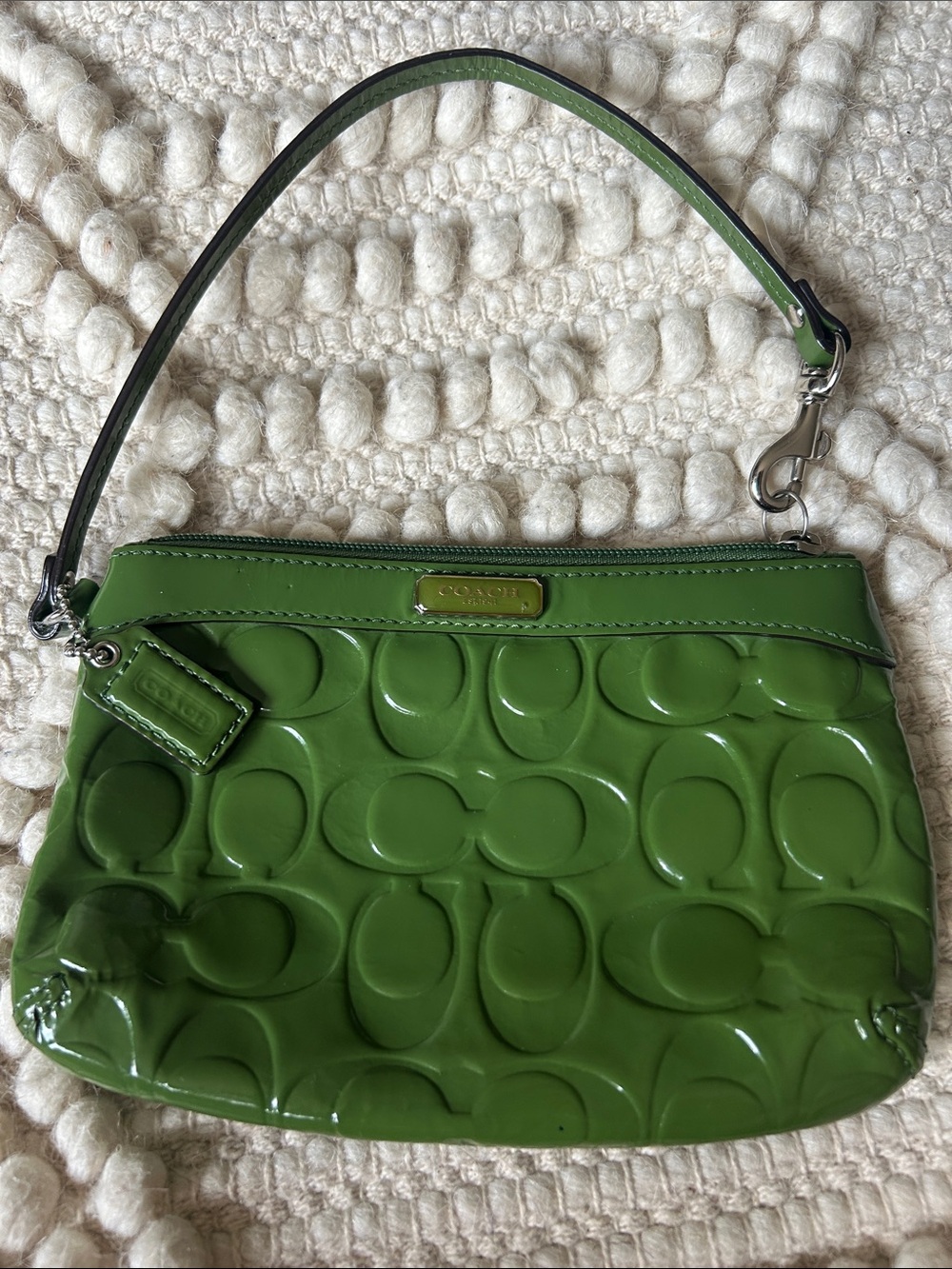 Coach Green Signature Patent Leather Wristlet - Picture 1 of 7